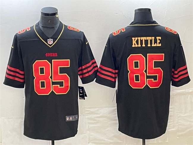 Men's San Francisco 49ers #85 George Kittle Black Gold Stitched Jersey
